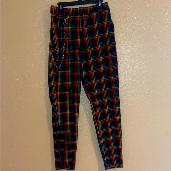 Plaid Trousers with Chain Accent - Picture 1 of 7